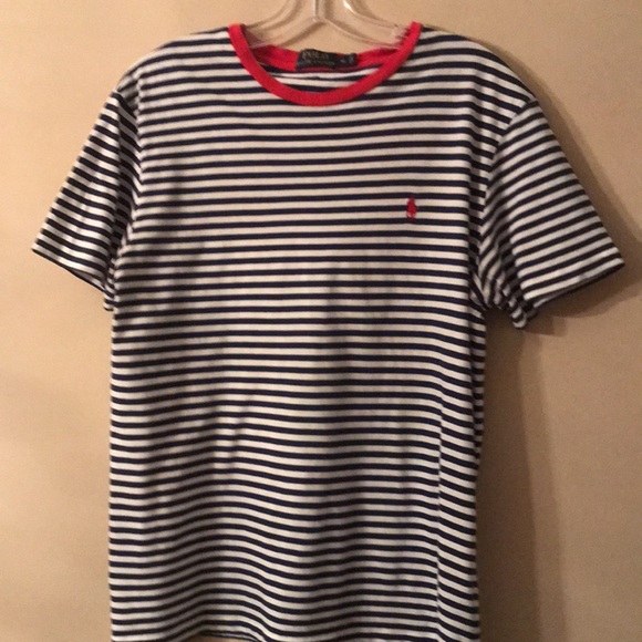 Polo Ralph Lauren Striped Women’s Tee Shirt Size Med. Navy & White w/ red trim - Picture 6 of 6